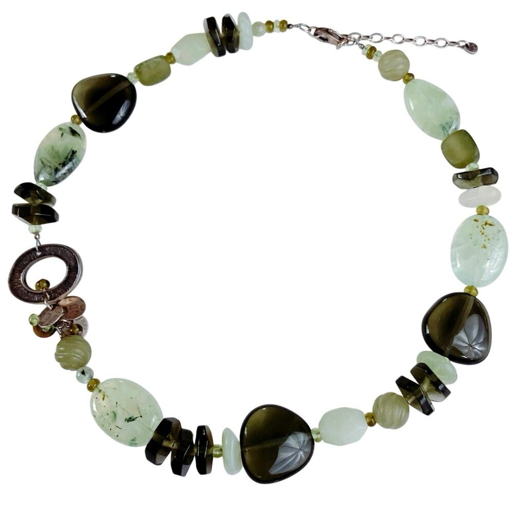 Chunky Retired Silpada Sterling Green Gemstone Necklace, Serpentine Quartz N1995